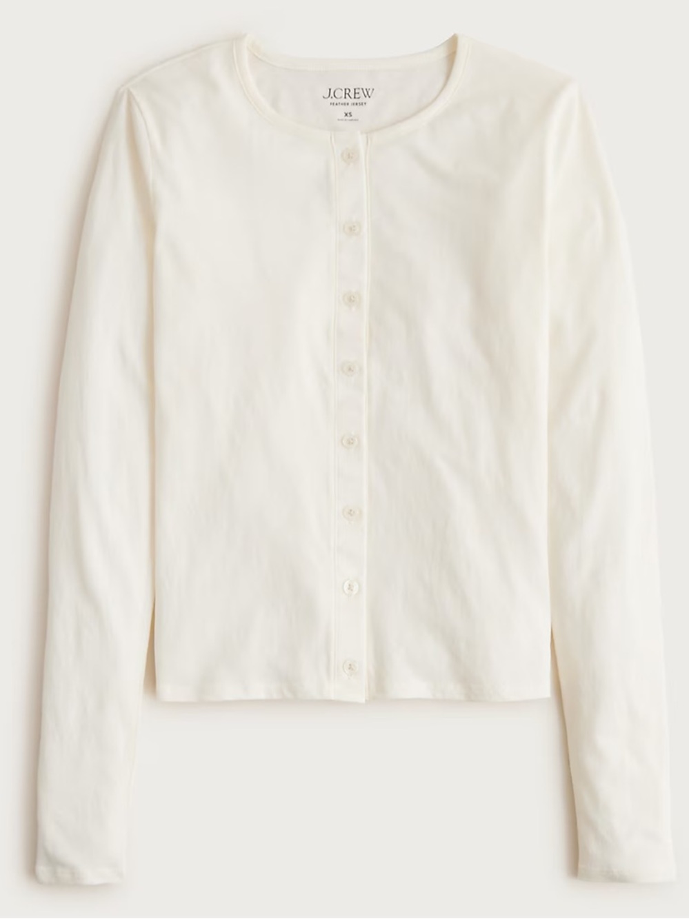 NWT J.Crew Feather jersey crewneck cardigan Large Ivory White Cotton Casual